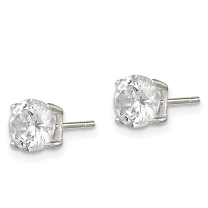 Sterlingsilber Poliert 6mm Rund Zirkonia Ohrstecker