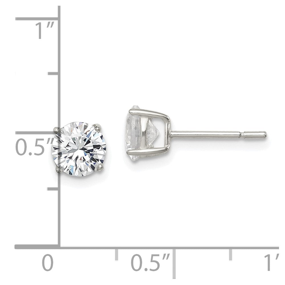 Sterlingsilber Poliert 6mm Rund Zirkonia Ohrstecker