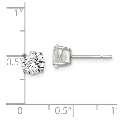 Sterlingsilber Poliert 6mm Rund Zirkonia Ohrstecker