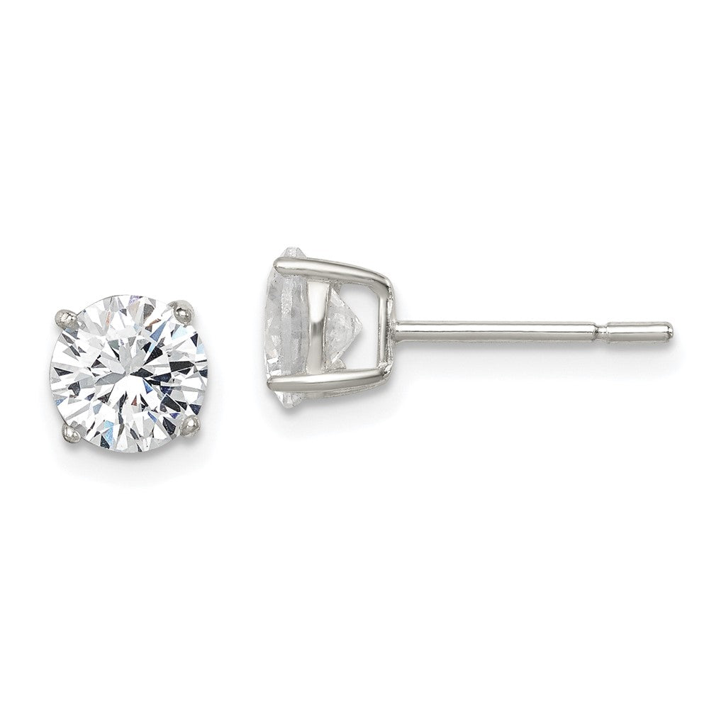 Sterlingsilber Poliert 6mm Rund Zirkonia Ohrstecker