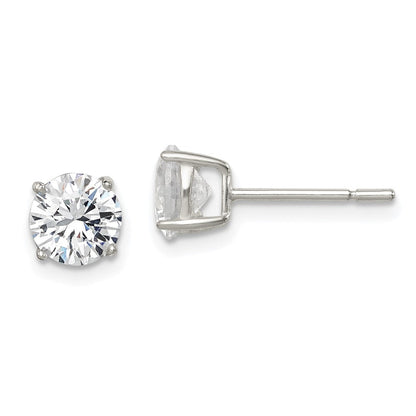 Sterlingsilber Poliert 6mm Rund Zirkonia Ohrstecker