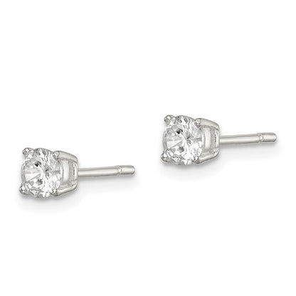 Sterlingsilber Poliert 4mm Rund Zirkonia Ohrstecker