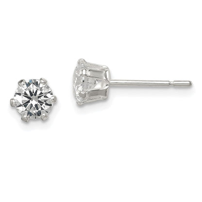 Sterlingsilber Poliert 5mm Rund Zirkonia Ohrstecker
