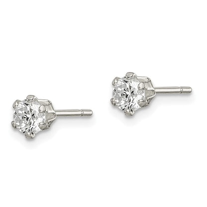 Sterlingsilber Poliert 4mm Rund Zirkonia Ohrstecker