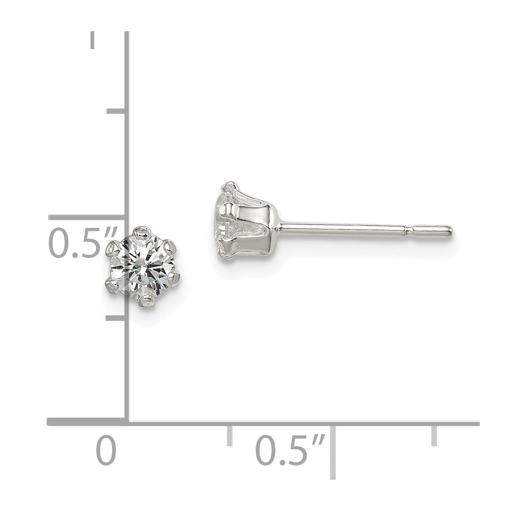 Sterlingsilber Poliert 4mm Rund Zirkonia Ohrstecker