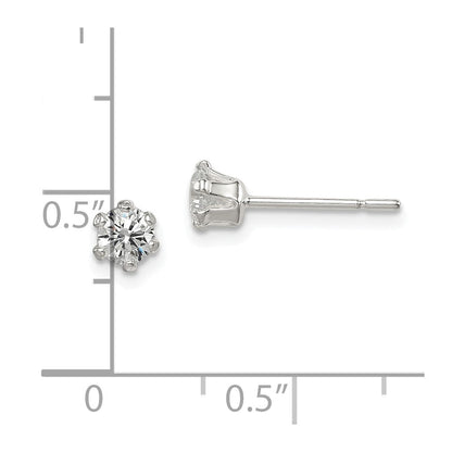 Sterlingsilber Poliert 4mm Rund Zirkonia Ohrstecker