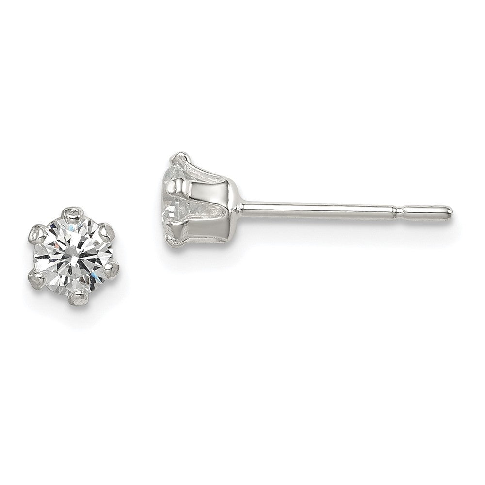 Sterlingsilber Poliert 4mm Rund Zirkonia Ohrstecker