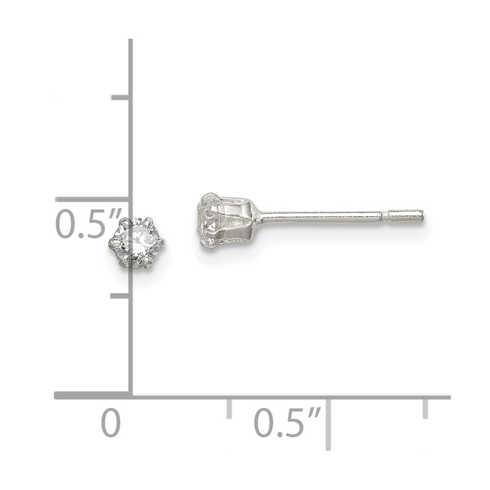 Sterlingsilber Poliert 3mm Rund Zirkonia Ohrstecker