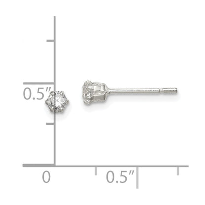 Sterlingsilber Poliert 3mm Rund Zirkonia Ohrstecker