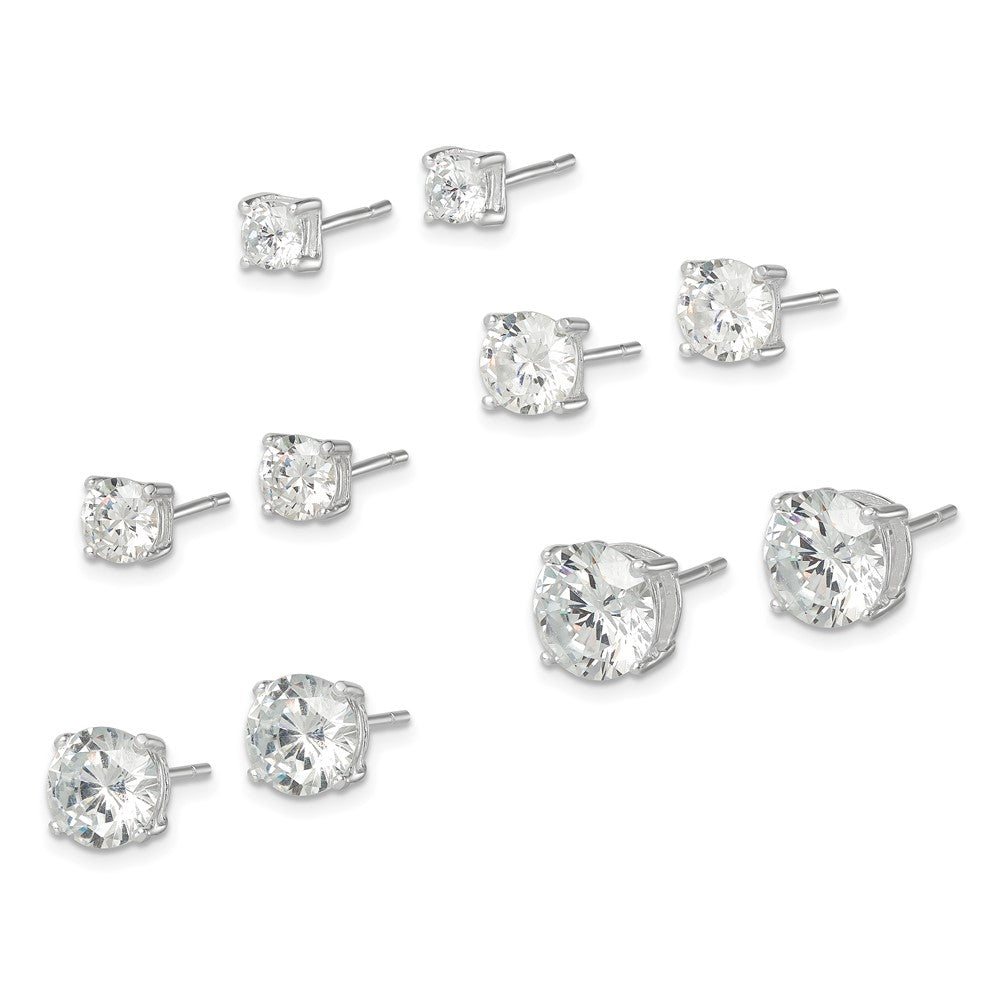 Sterlingsilber Poliert Rund Zirkonia 5-pair Ohrstecker Set