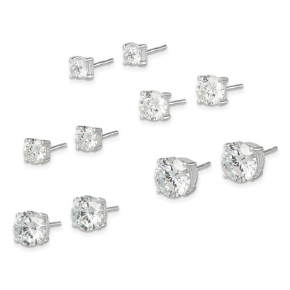 Sterlingsilber Poliert Rund Zirkonia 5-pair Ohrstecker Set