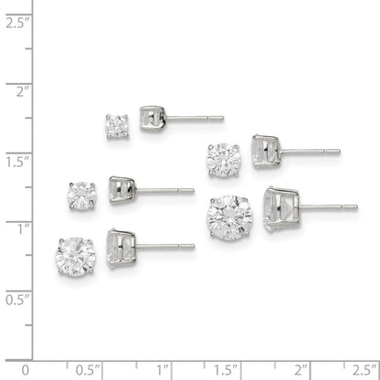 Sterlingsilber Poliert Rund Zirkonia 5-pair Ohrstecker Set
