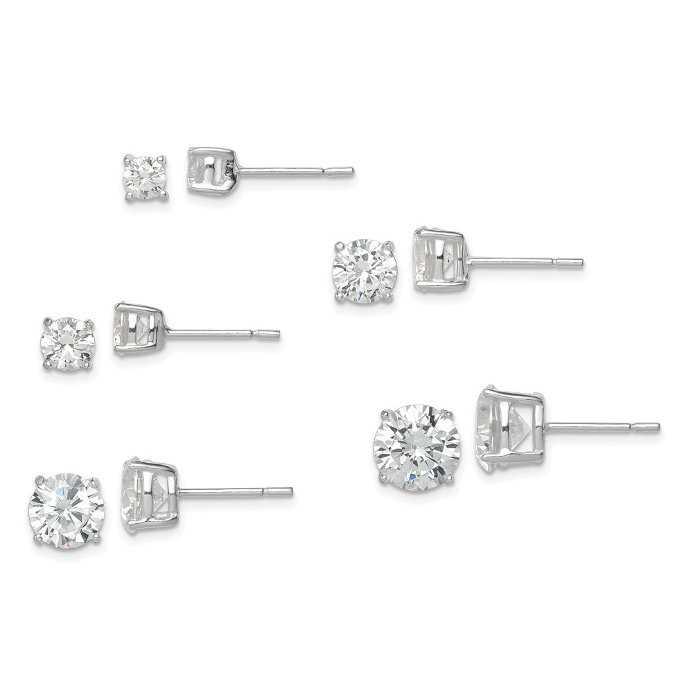 Sterlingsilber Poliert Rund Zirkonia 5-pair Ohrstecker Set