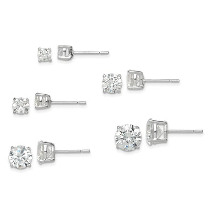 Sterlingsilber Poliert Rund Zirkonia 5-pair Ohrstecker Set