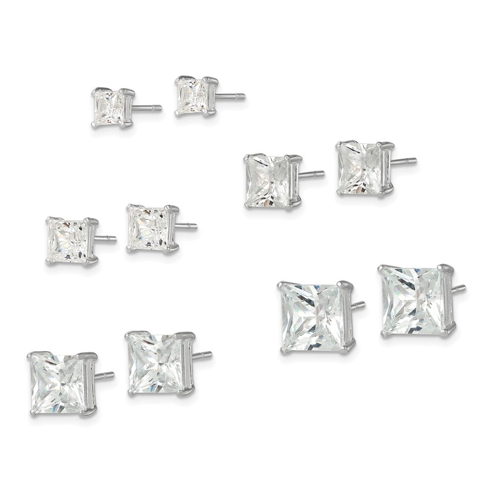 Sterlingsilber Poliert Quadratisch Zirkonia 5-pair Ohrstecker Set