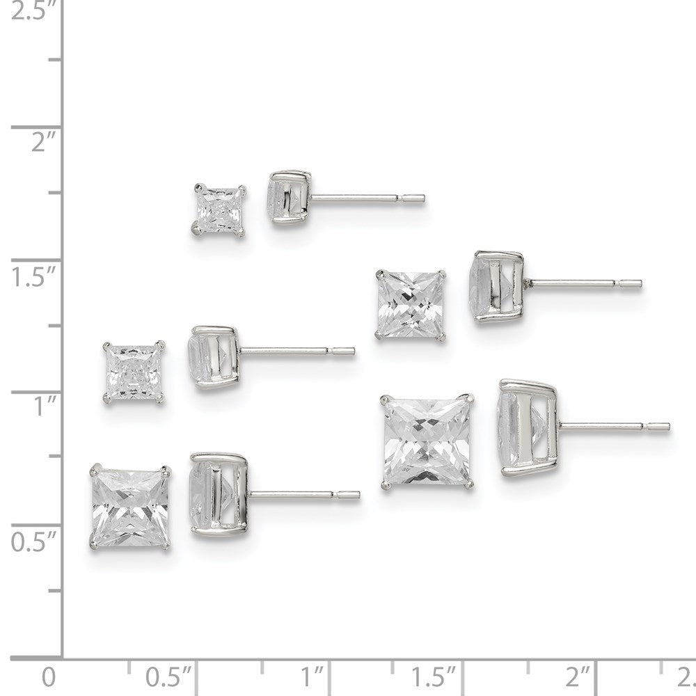 Sterlingsilber Poliert Quadratisch Zirkonia 5-pair Ohrstecker Set