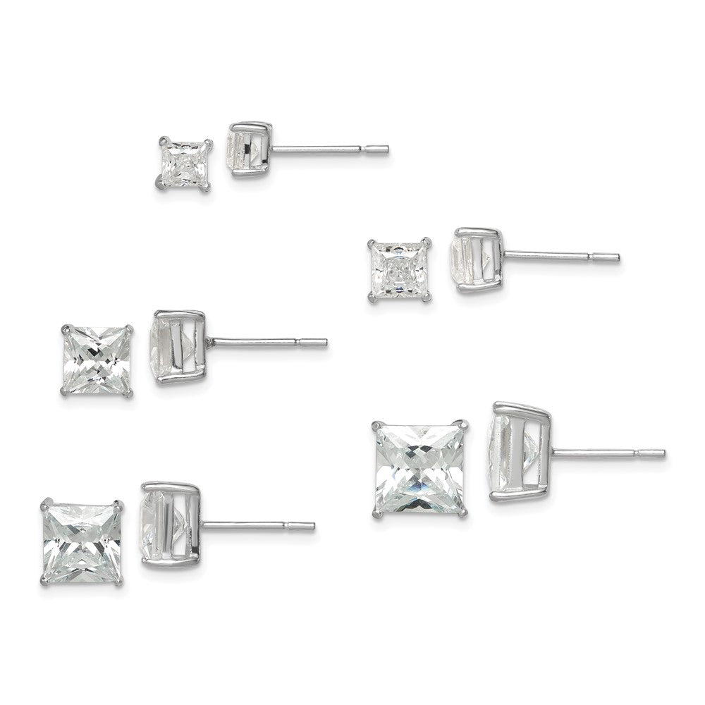 Sterlingsilber Poliert Quadratisch Zirkonia 5-pair Ohrstecker Set