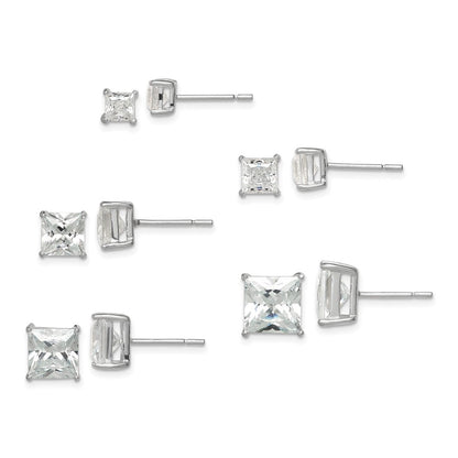 Sterlingsilber Poliert Quadratisch Zirkonia 5-pair Ohrstecker Set