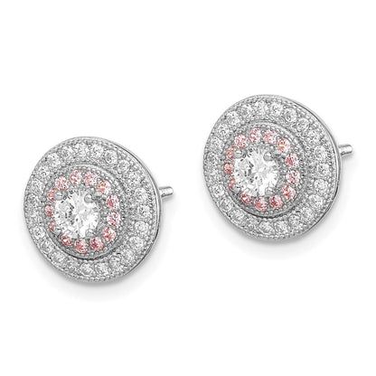Sterlingsilber Rhodium & Rose Vergoldet Pavé Zirkonia Kreis Ohrstecker