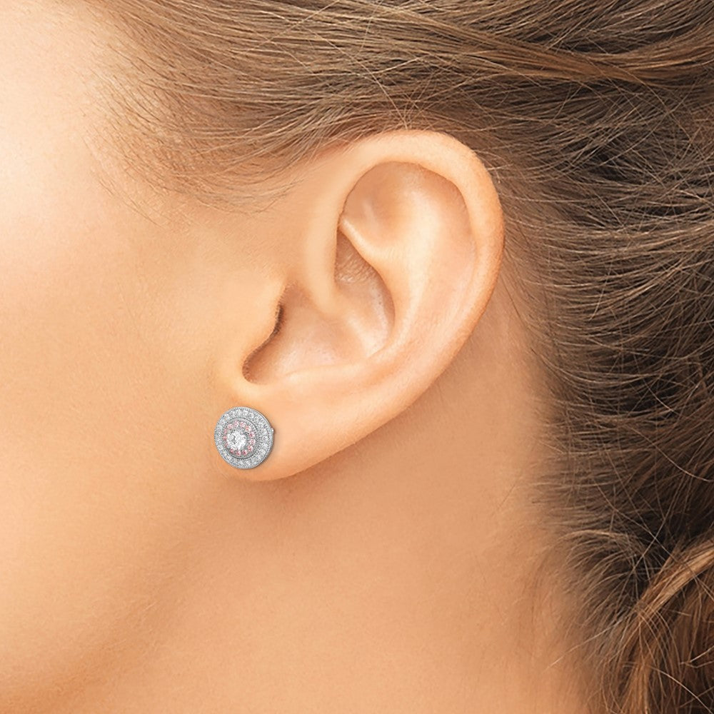 Sterlingsilber Rhodium & Rose Vergoldet Pavé Zirkonia Kreis Ohrstecker