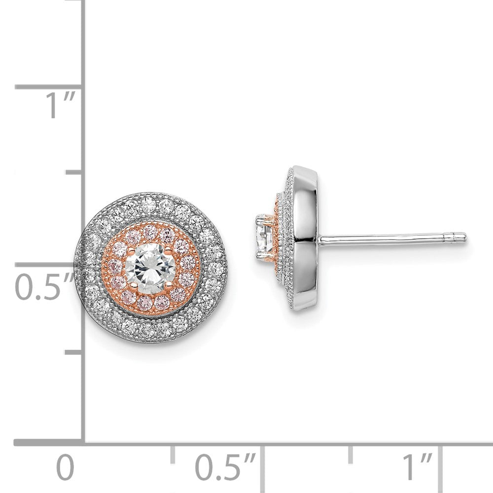 Sterlingsilber Rhodium & Rose Vergoldet Pavé Zirkonia Kreis Ohrstecker