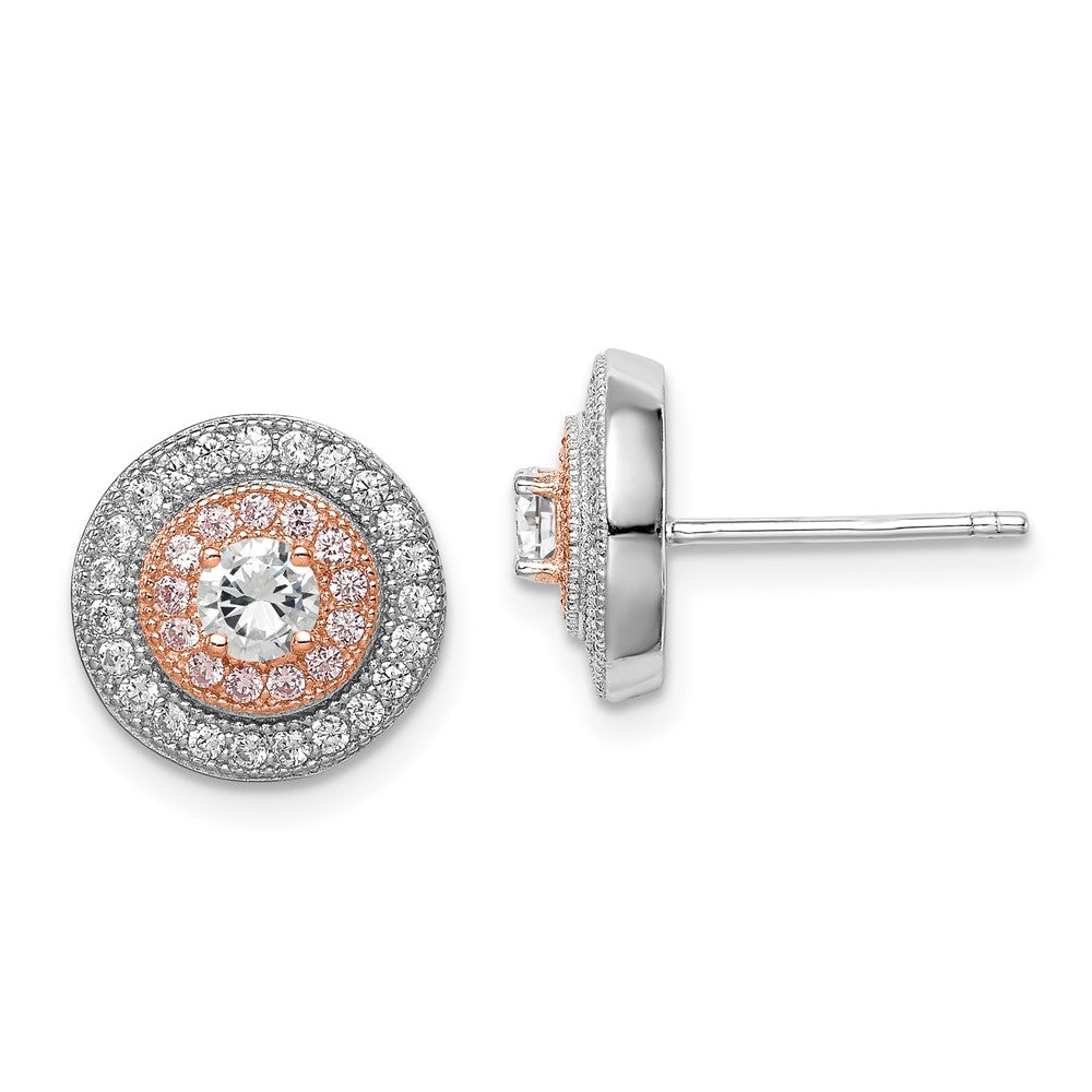 Sterlingsilber Rhodium & Rose Vergoldet Pavé Zirkonia Kreis Ohrstecker