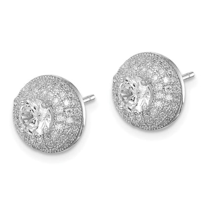 Sterlingsilber Rhodiniert Poliert Zirkonia Rund Ohrstecker