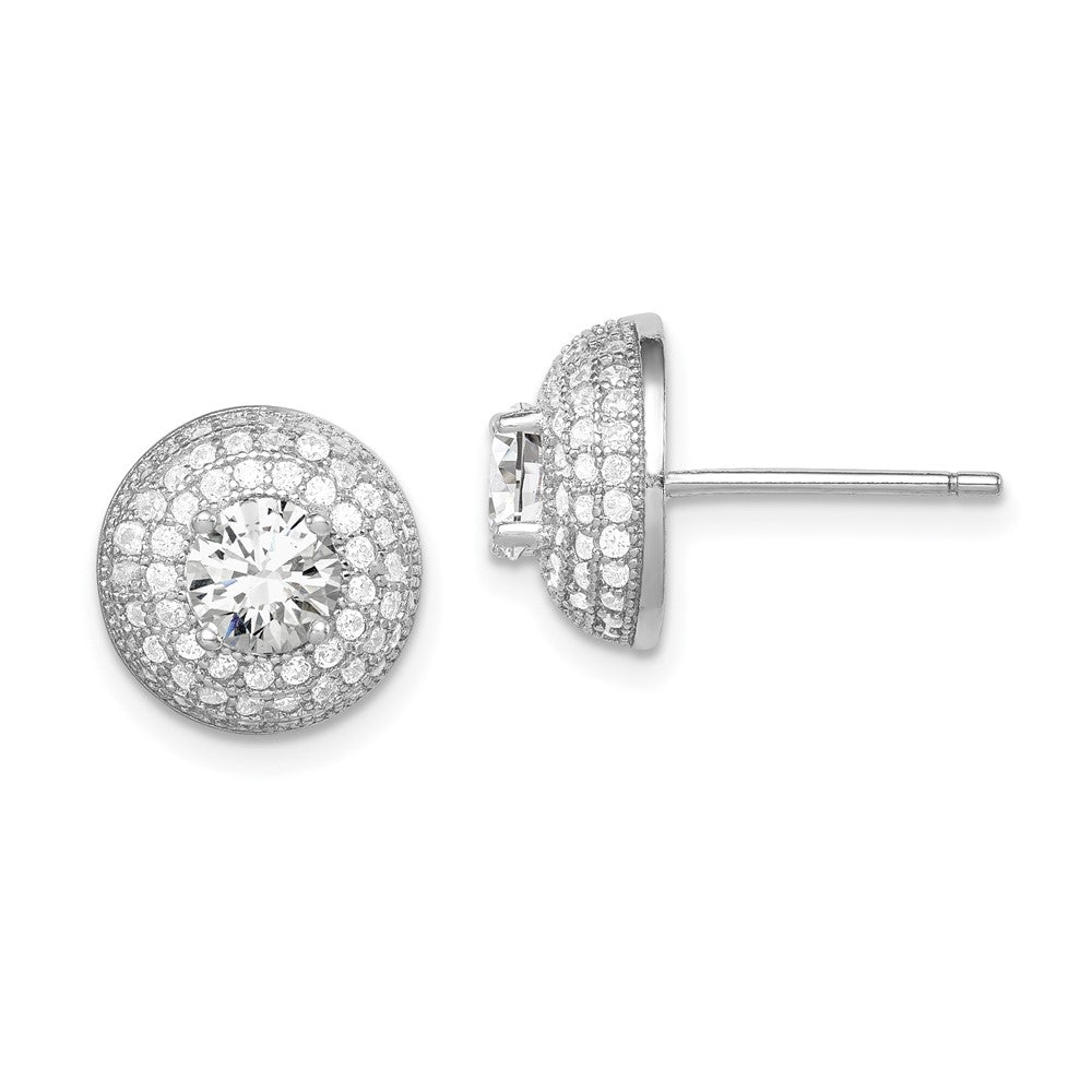 Sterlingsilber Rhodiniert Poliert Zirkonia Rund Ohrstecker