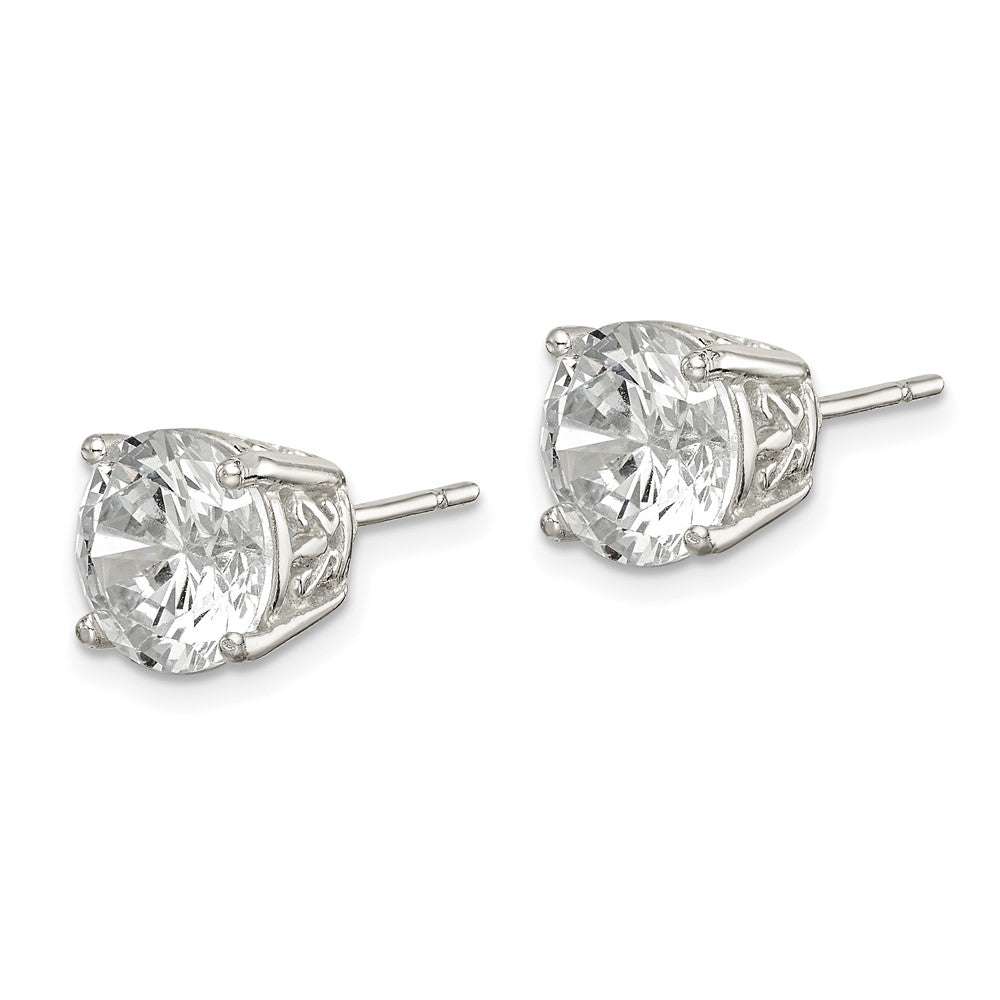 Sterlingsilber Poliert 8mm Rund Zirkonia Wirbel Korb Set Ohrstecker