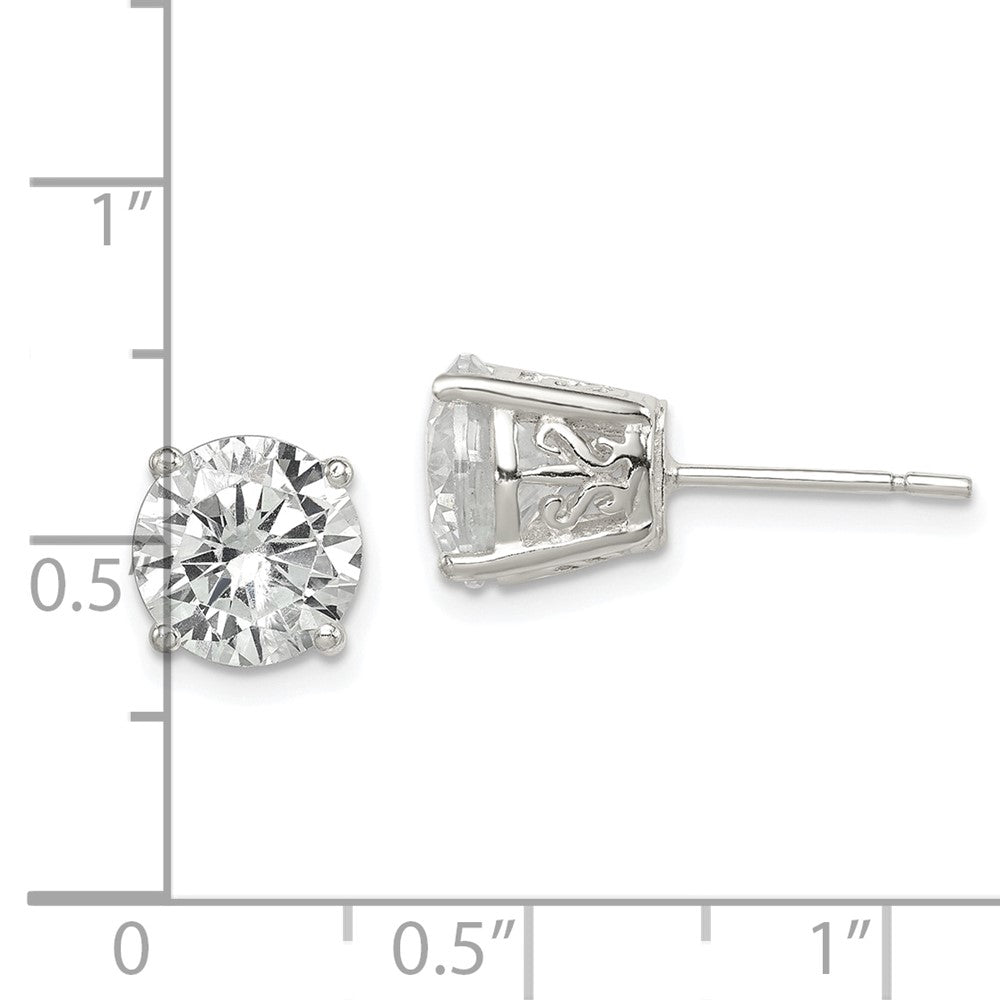 Sterlingsilber Poliert 8mm Rund Zirkonia Wirbel Korb Set Ohrstecker