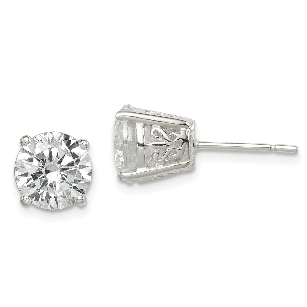 Sterlingsilber Poliert 8mm Rund Zirkonia Wirbel Korb Set Ohrstecker