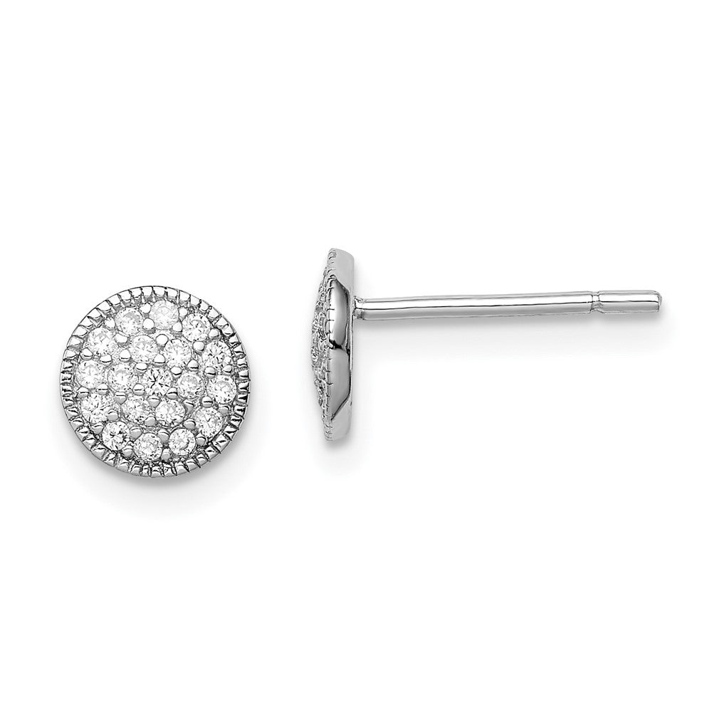 Sterlingsilber Rhodiniert Poliert Pavé Zirkonia 7mm Kreis Ohrstecker