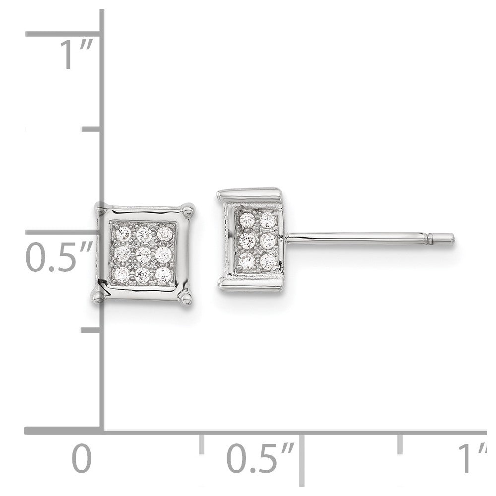 Sterlingsilber Rhodiniert Poliert Zirkonia Quadratisch Ohrstecker