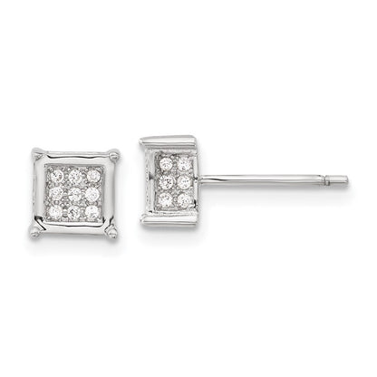 Sterlingsilber Rhodiniert Poliert Zirkonia Quadratisch Ohrstecker