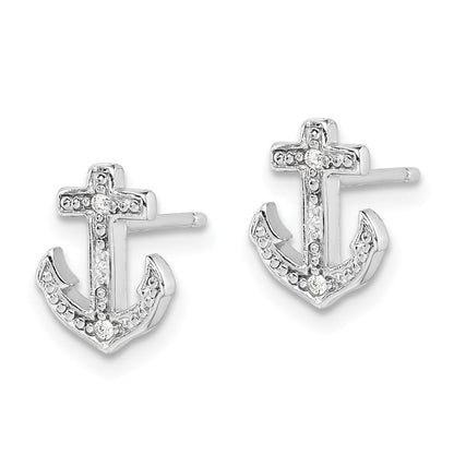 Sterlingsilber Rhodiniert Poliert Zirkonia Anker Ohrstecker