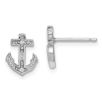 Sterlingsilber Rhodiniert Poliert Zirkonia Anker Ohrstecker