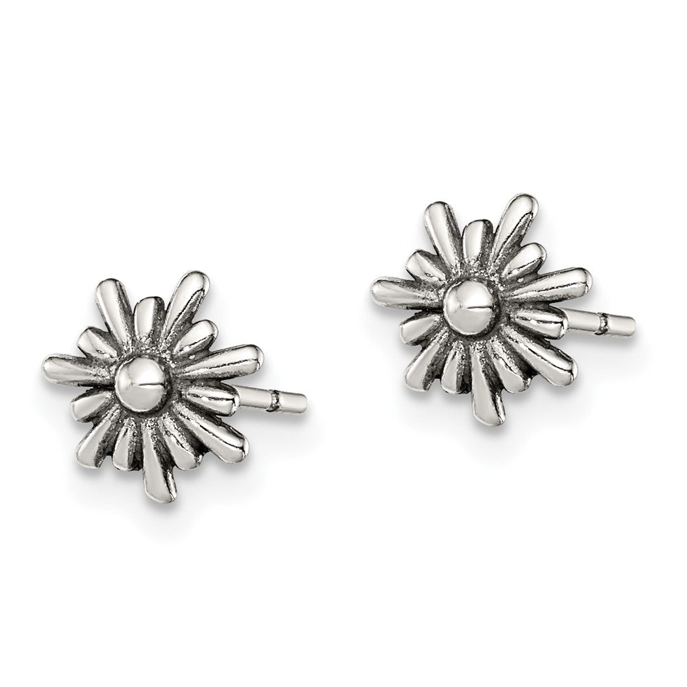 Sterlingsilber Poliert und Antikisiert Blume Ohrstecker