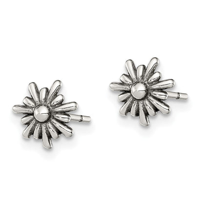 Sterlingsilber Poliert und Antikisiert Blume Ohrstecker