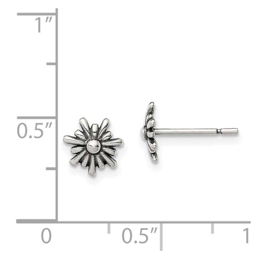 Sterlingsilber Poliert und Antikisiert Blume Ohrstecker