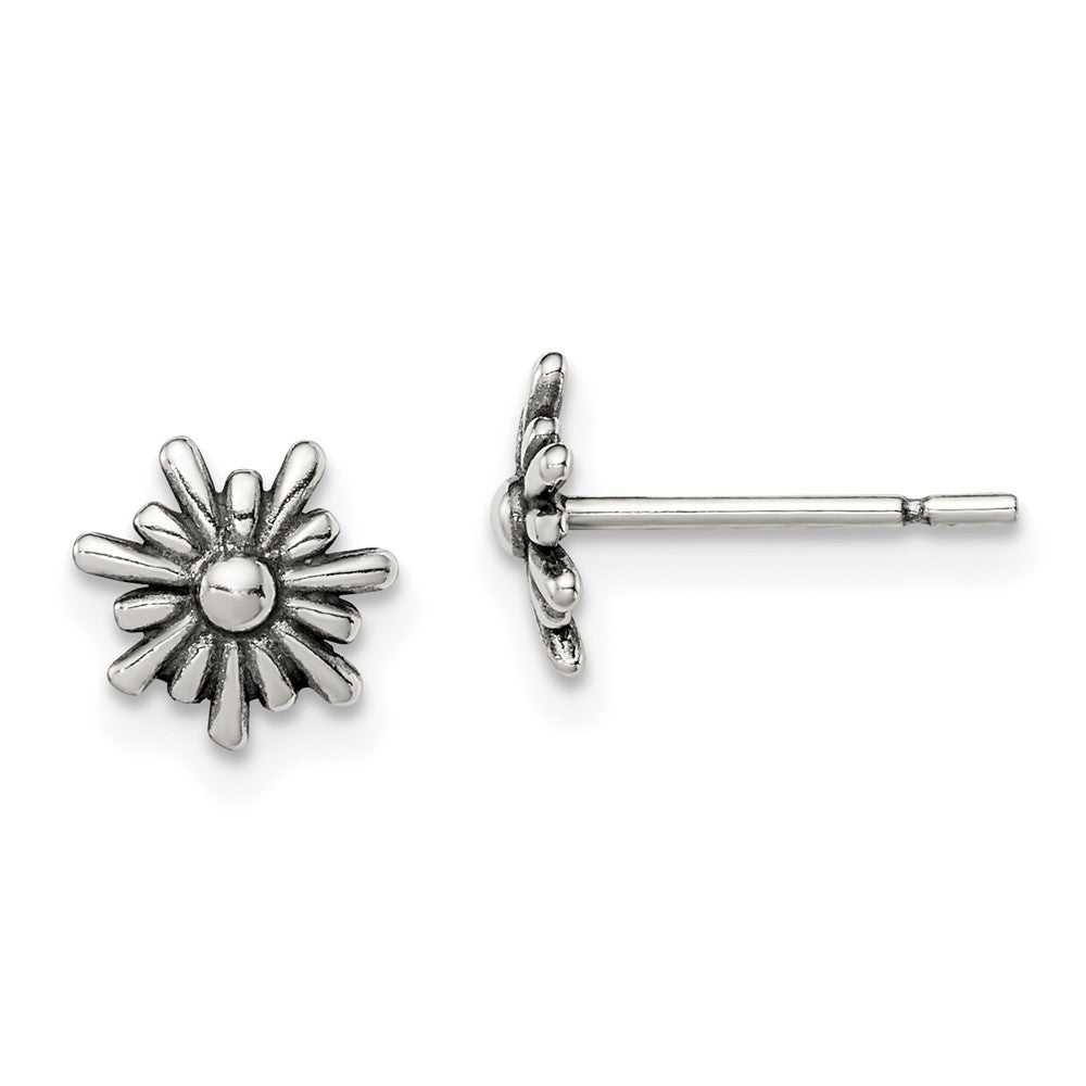 Sterlingsilber Poliert und Antikisiert Blume Ohrstecker