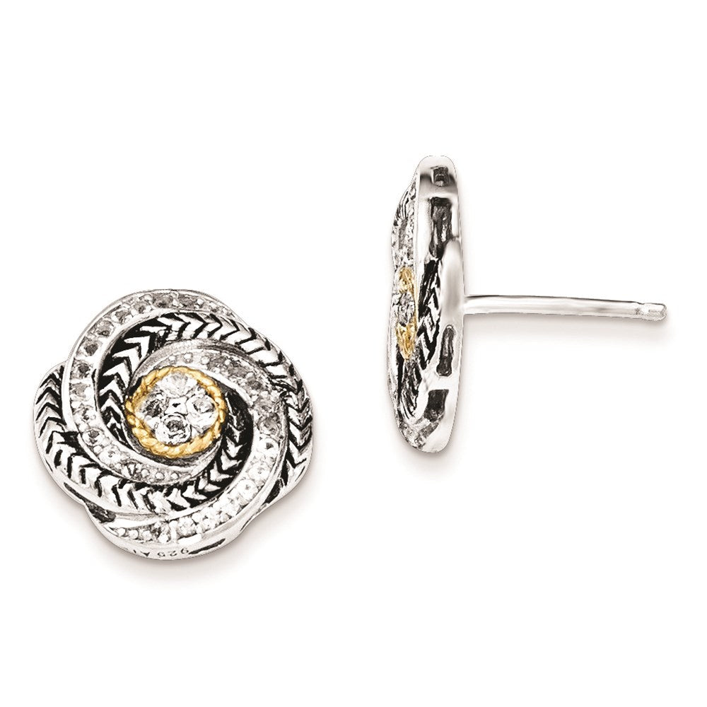 14K/silver Bicolor Sterlingsilber & Vergoldet Zirkonia Antikisiert Ohrstecker