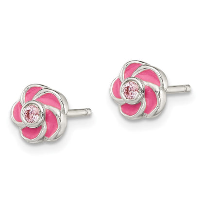 Sterlingsilber Poliert Emaille Blume Zirkonia Ohrstecker