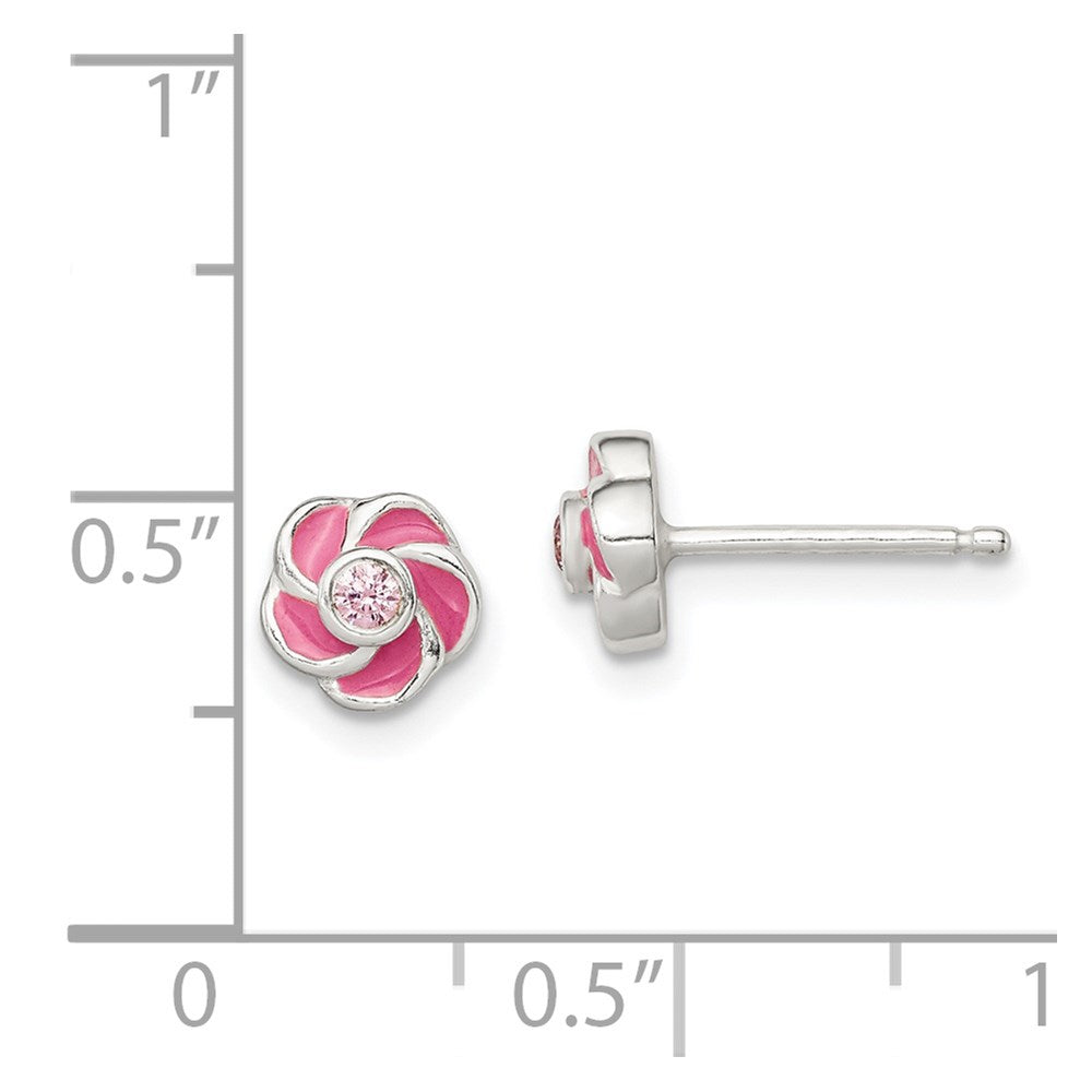 Sterlingsilber Poliert Emaille Blume Zirkonia Ohrstecker
