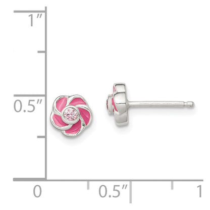 Sterlingsilber Poliert Emaille Blume Zirkonia Ohrstecker