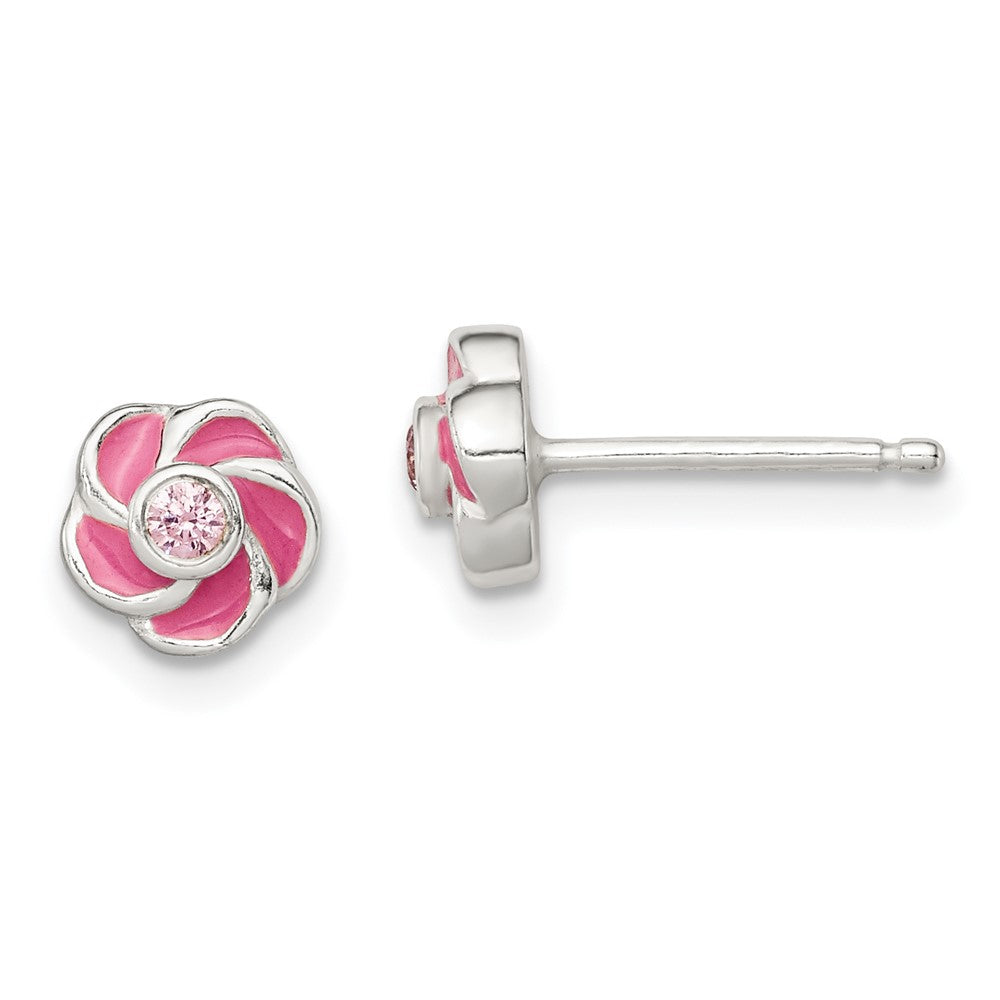 Sterlingsilber Poliert Emaille Blume Zirkonia Ohrstecker