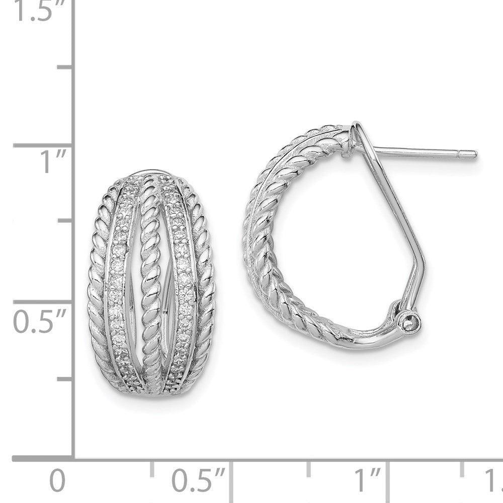 Sterlingsilber Rhodiniert Poliert Kordel Zirkonia Omega Rückseite C- Creolen
