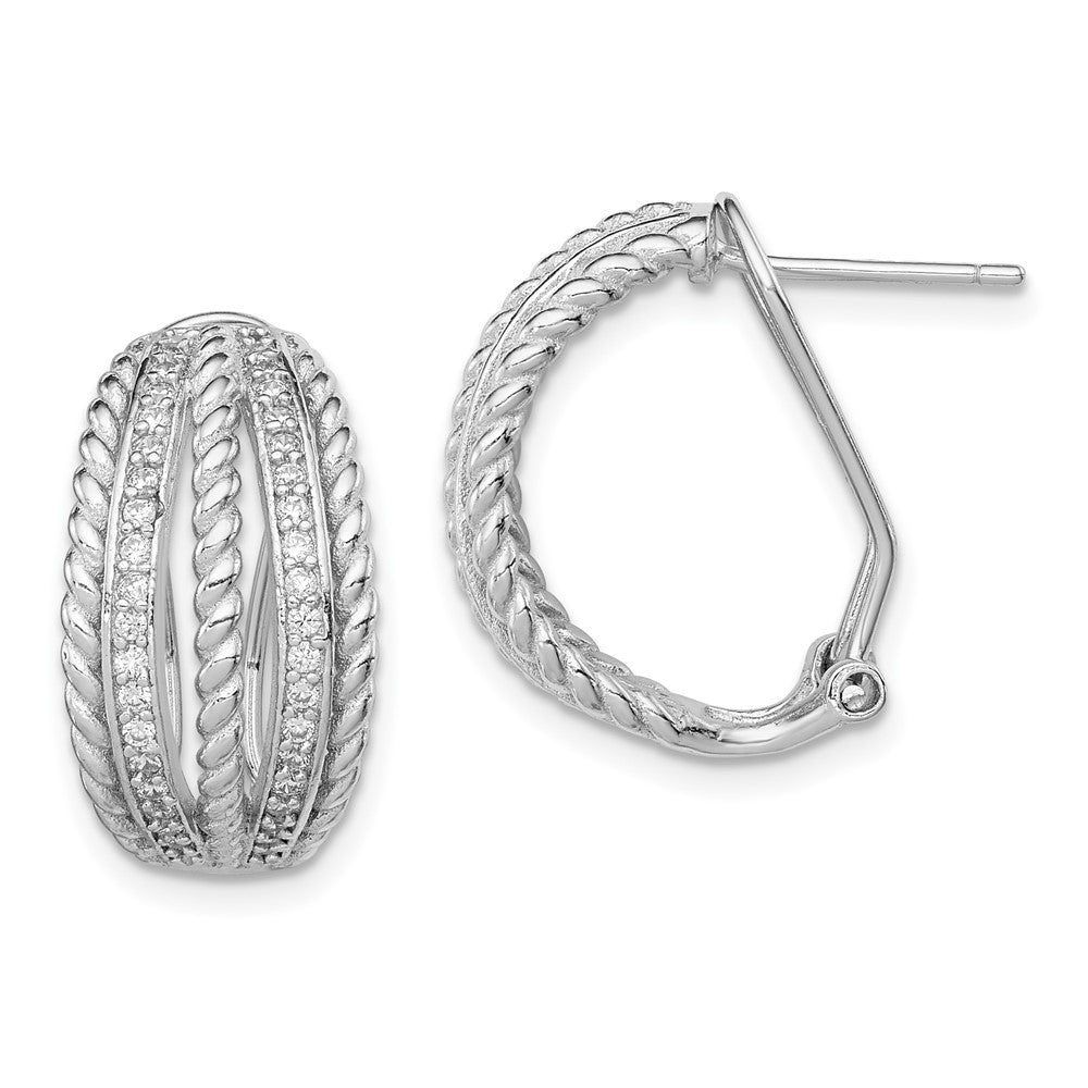 Sterlingsilber Rhodiniert Poliert Kordel Zirkonia Omega Rückseite C- Creolen