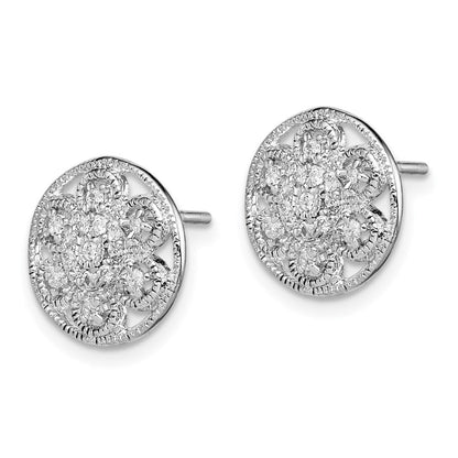 Sterlingsilber Rhodiniert Zirkonia Strukturiert Blume Ohrstecker