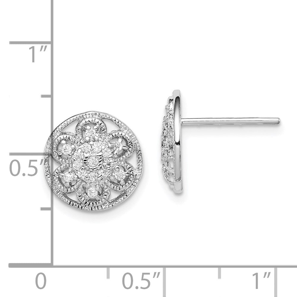 Sterlingsilber Rhodiniert Zirkonia Strukturiert Blume Ohrstecker