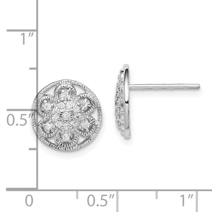 Sterlingsilber Rhodiniert Zirkonia Strukturiert Blume Ohrstecker